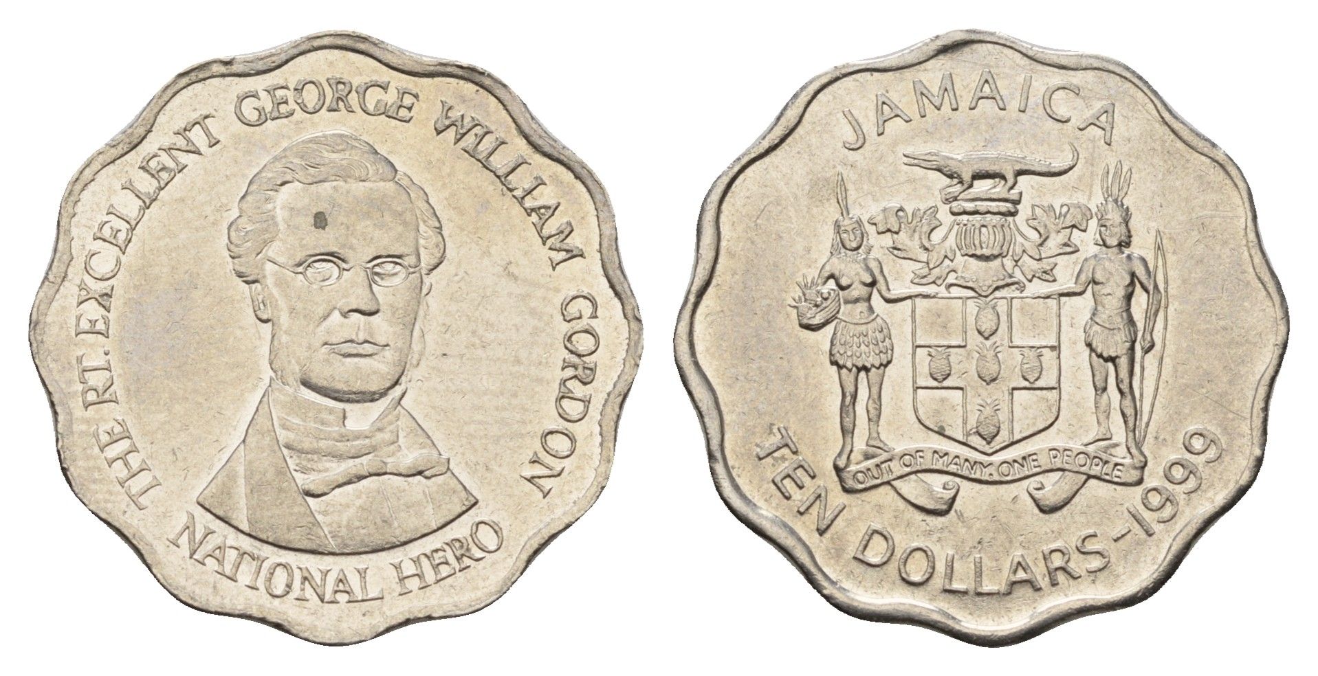 Ямайка 10 долларов 1999 KM 181 сталь плакированная никелем 190-237