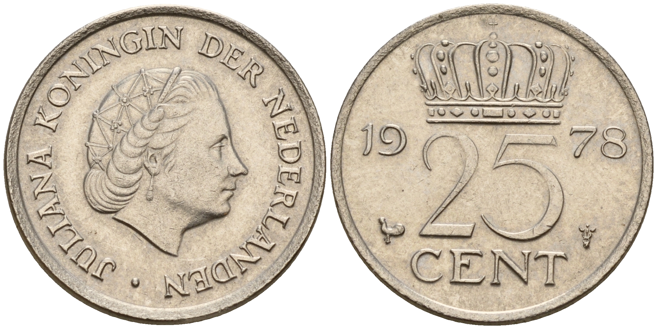 Нидерланды 25 центов 1978 Юлиана (1949-1980) KM 183 никель    4598-527