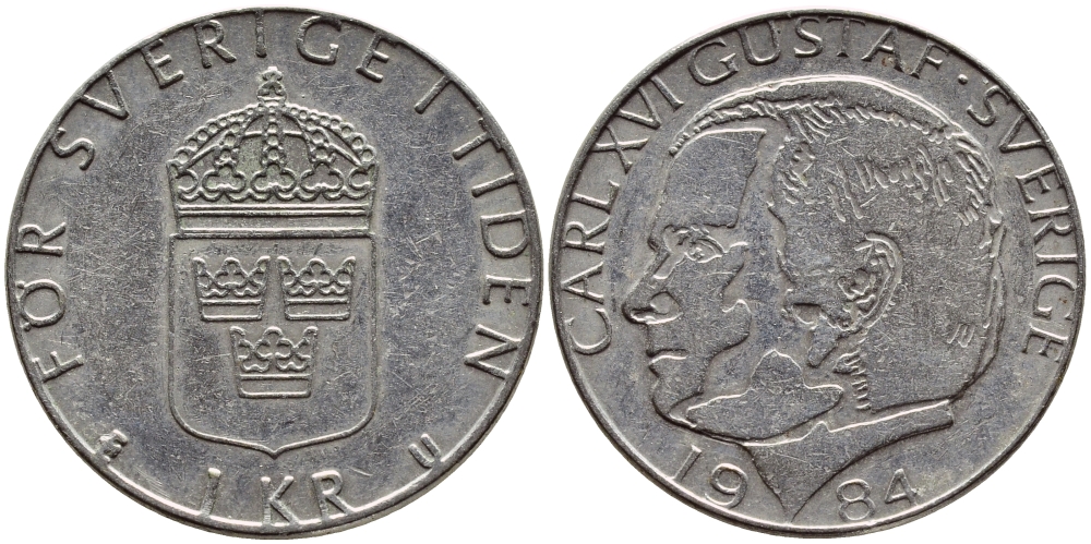 Швеция 1 крона 1984 Карл XVI Густав (1973- ) KM 852a медно-никель 4397-1134