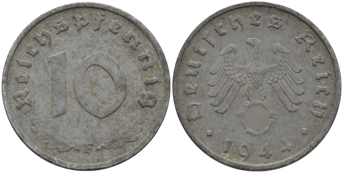 Германия 10 рейхспфеннигов 1944 J KM 101, J.371 цинк 4151-336
