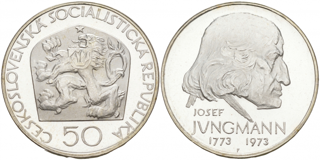 Чехословакия 50 крон 1973 200 лет со дня рождения Йозефа Юнгмана (1773-1847) KM 79 серебро PROOF 1087-9-61