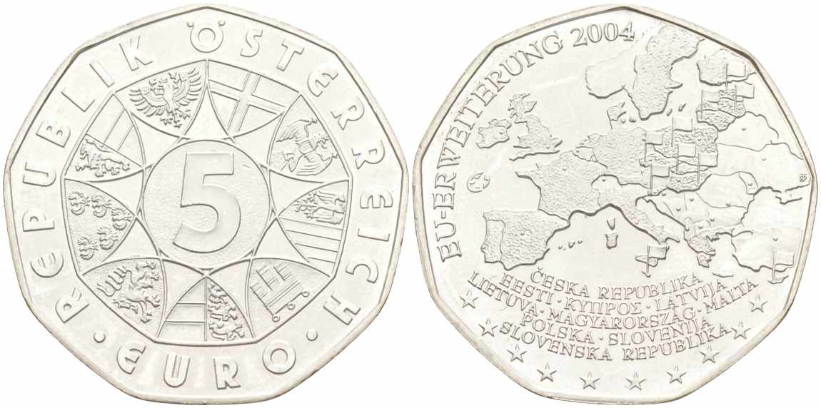 Австрия 5 евро 2004 расширение евросоюза KM 3122 серебро UNC 1521-1112
