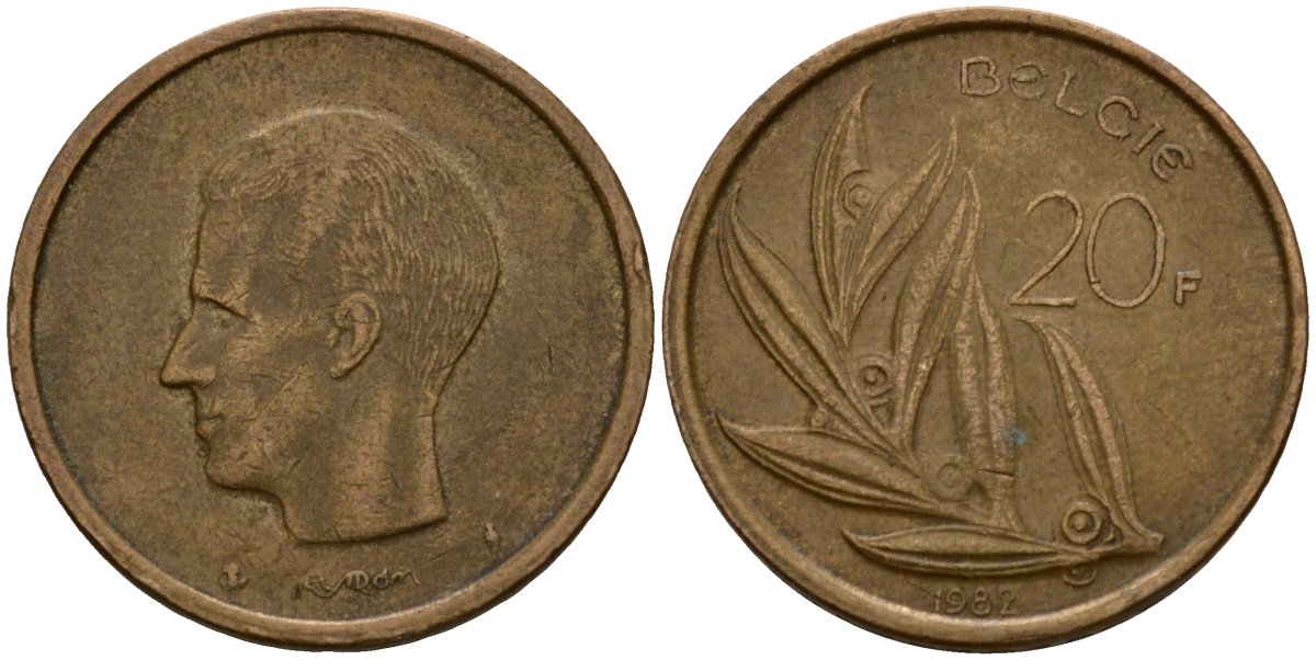 Бельгия 20 франков 1982 Belgie, Бодуэн I (1951-1993) KM 160 никель бронза 4599-222