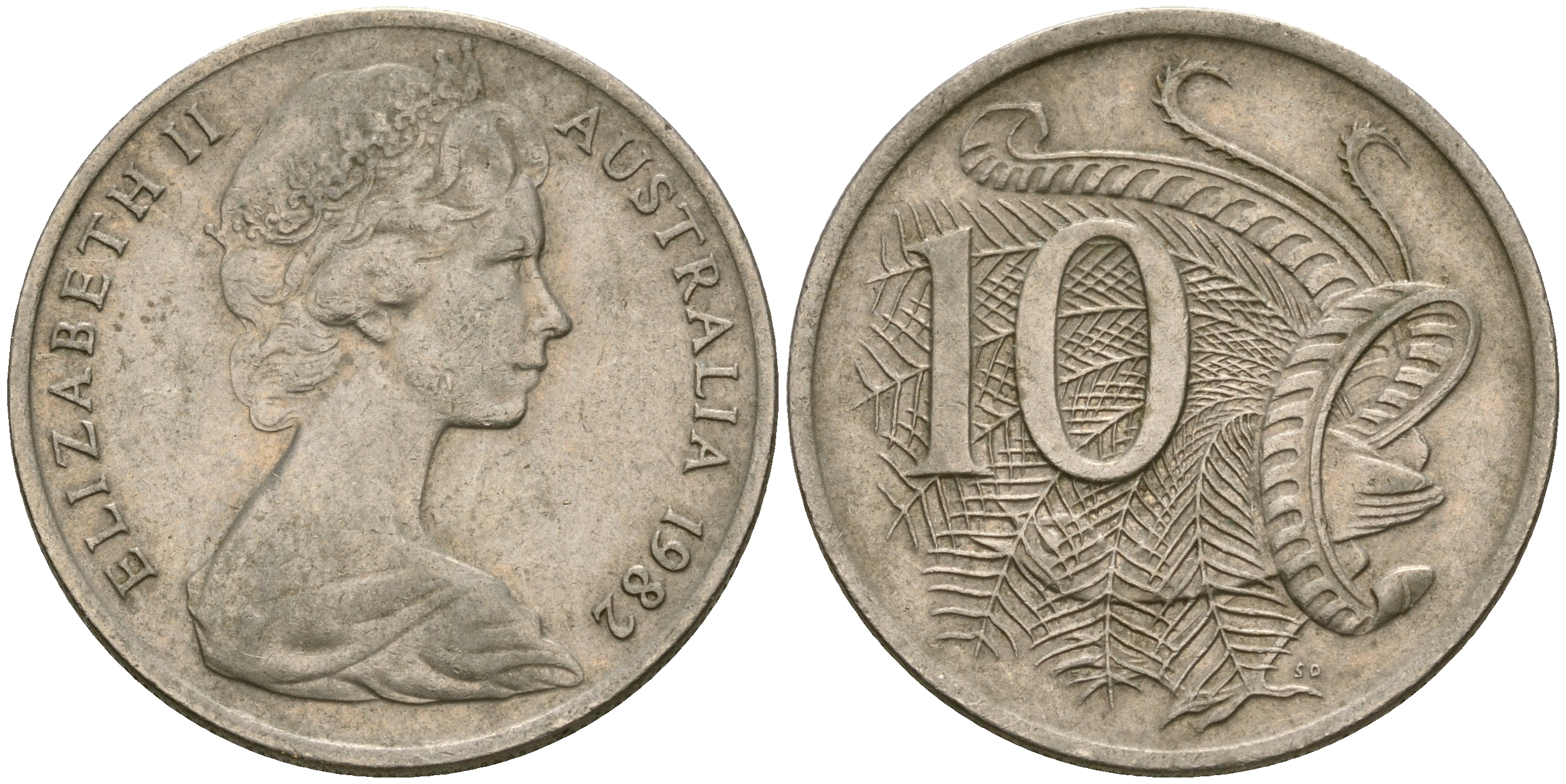 Австралия 10 центов 1982 Елизавета II (1952-), птица лирахвост KM 65 медно-никель 4364-2012