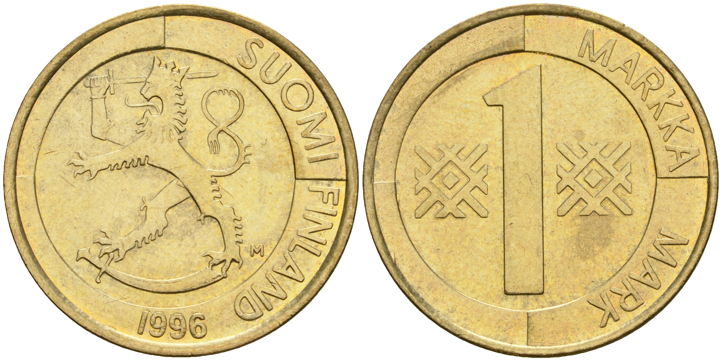 Финляндия 1 марка 1996 М KM 76 алюминиевая бронза 4364-2555