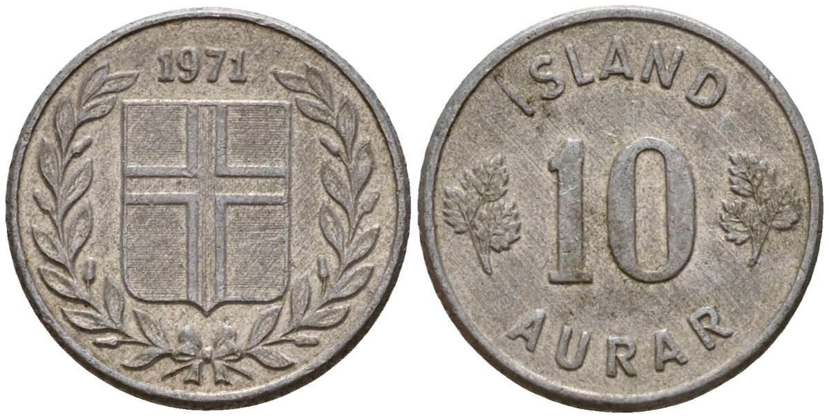 Исландия 10 эйре 1971 KM 10a алюминий 4154-852