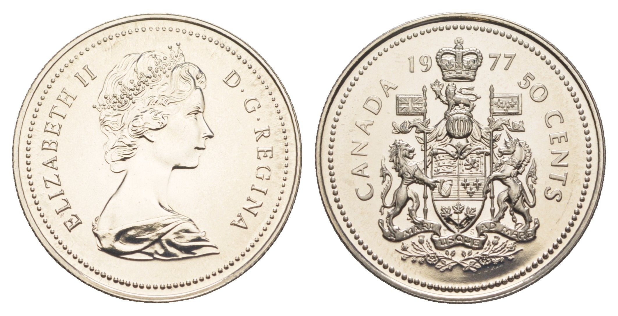 Канада 50 центов 1977 Елизавета II (1952-2022), герб KM 75 никель PROOF-LIKE (BU) 4631-951