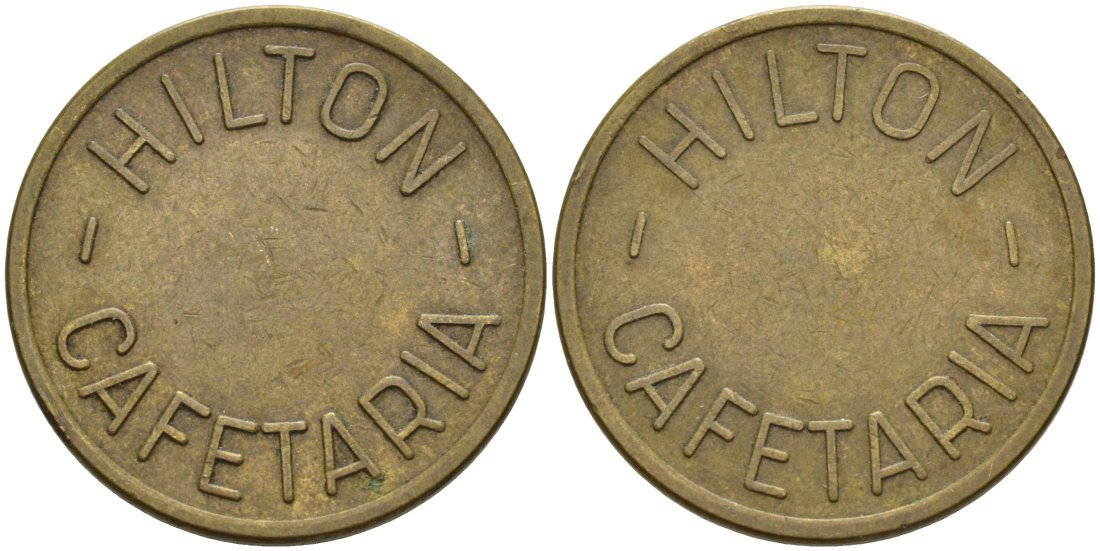 НИДЕРЛАНДЫ КОФЕЙНЫЙ ЖЕТОН HILTON "CAFETARIA", ДИАМЕТР 23,5 ММ. латунь 4573-435