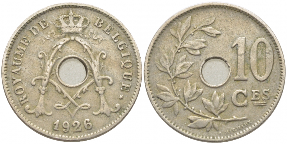 БЕЛЬГИЯ 10 САНТИМОВ 1926 BELGIQUE KM 85.1 медно-никель 3856-445