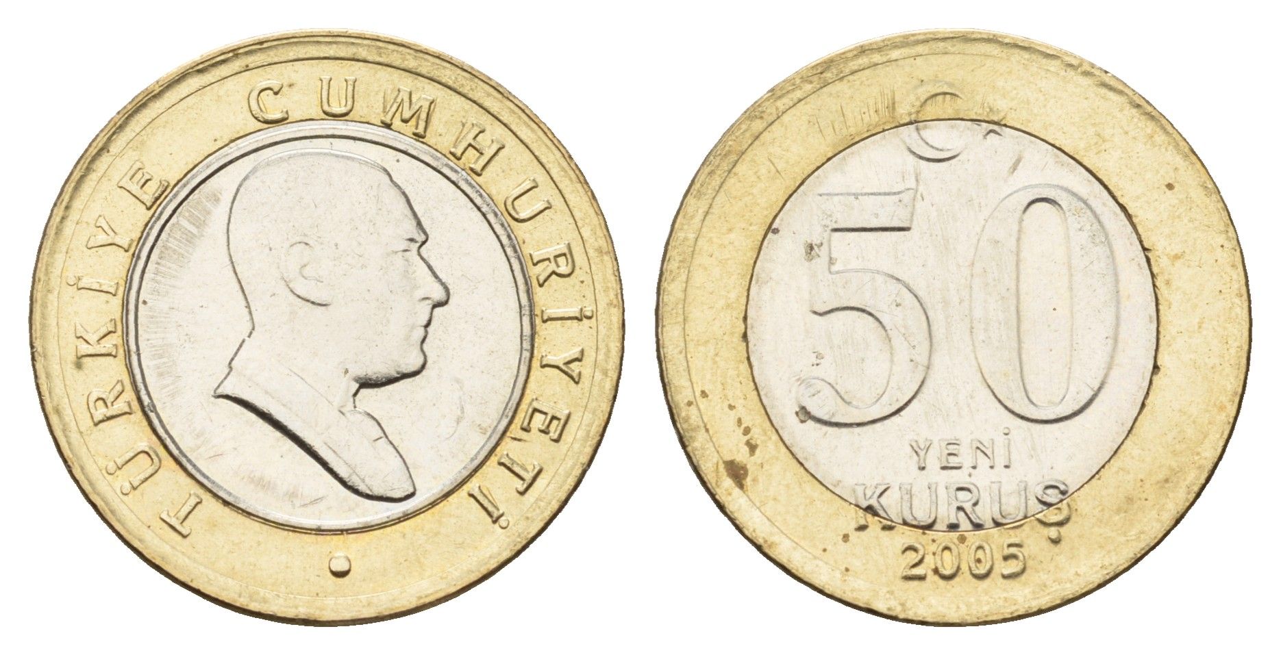 Турция 50 курушей 2005 Кемаль Ататюрк KM 1168 биметалл UNC 4635-441