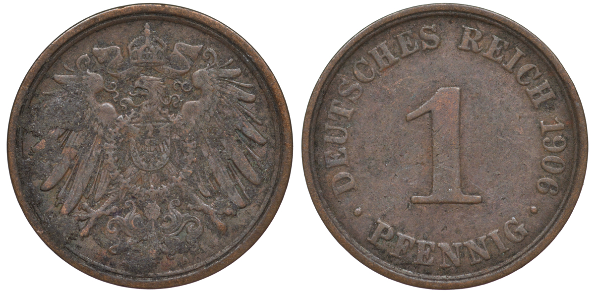 ГЕРМАНИЯ 1 ПФЕННИГ 1906 A KM 10, J. 10 медь 45-417
