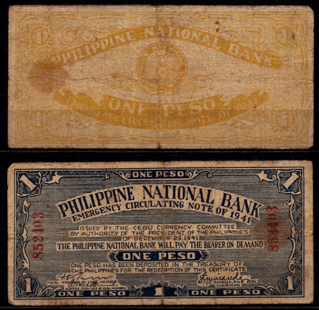 Филиппины 1 песо 1941 Pick S215 бумага 8564-13-3-1