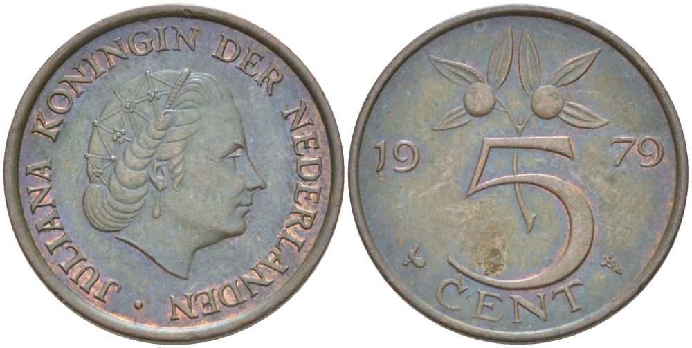 Нидерланды 5 центов 1979 Юлиана (1948-1980) KM 181 бронза 213-1152