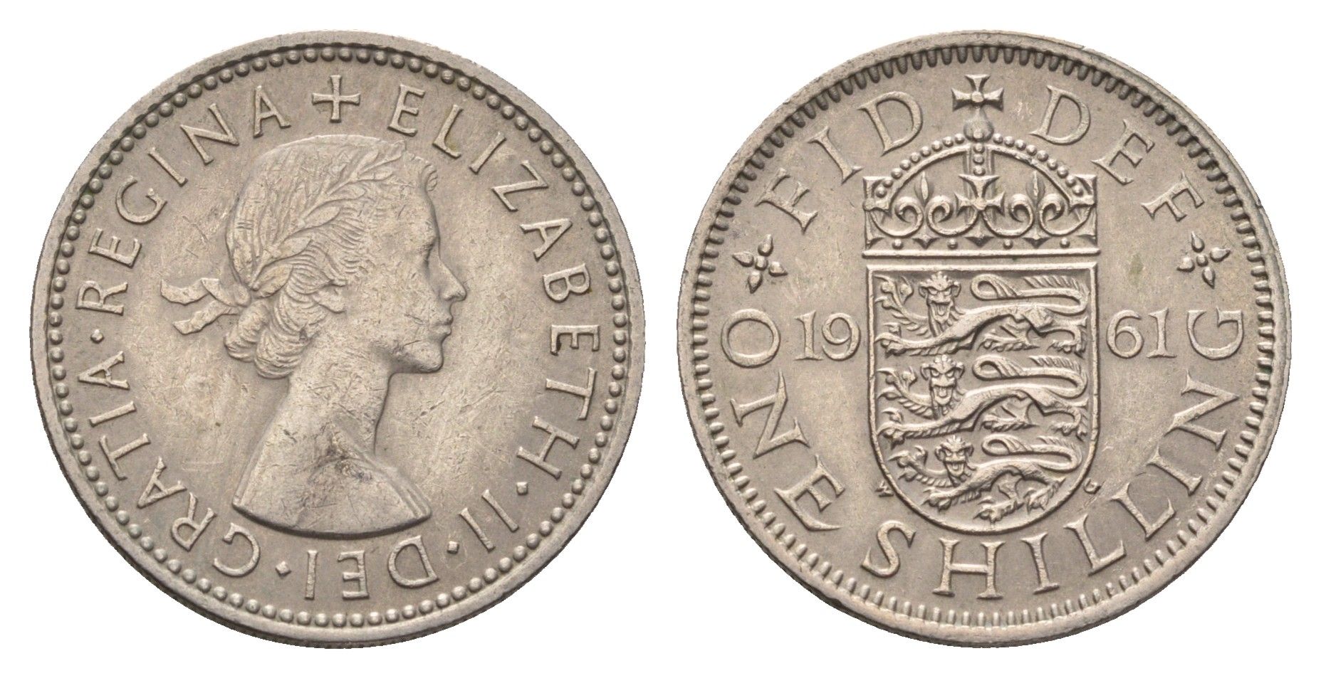 Великобритания 1 шиллинг 1961 Елизавета II (1952-2022), Английский герб KM 904, Spink 4147 медно-никель 4695-753