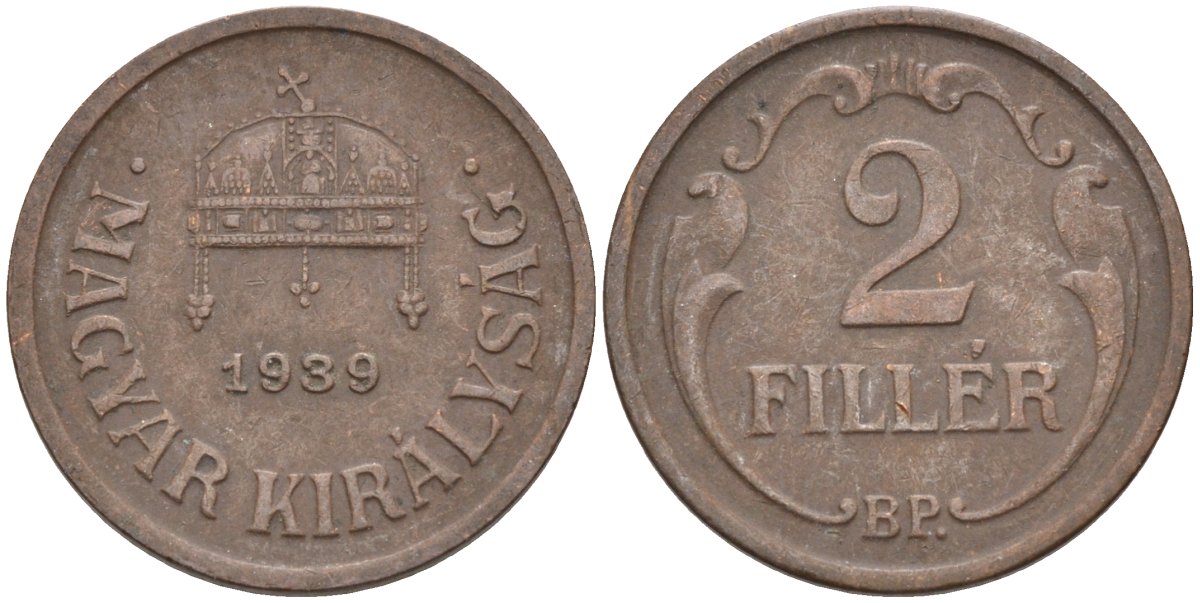 Венгрия 2 филлера 1939 BP KM 506 бронза 4115-1212
