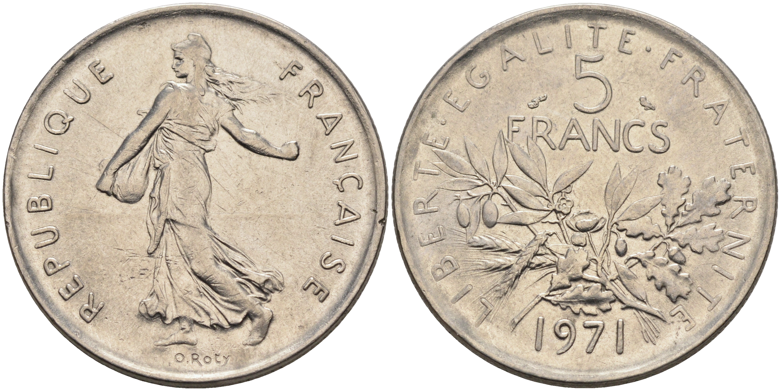 Франция 5 франков 1971 сеятель KM 926a.1, Le Franc 341.3 медно-никель плакированный никелем 4590-532