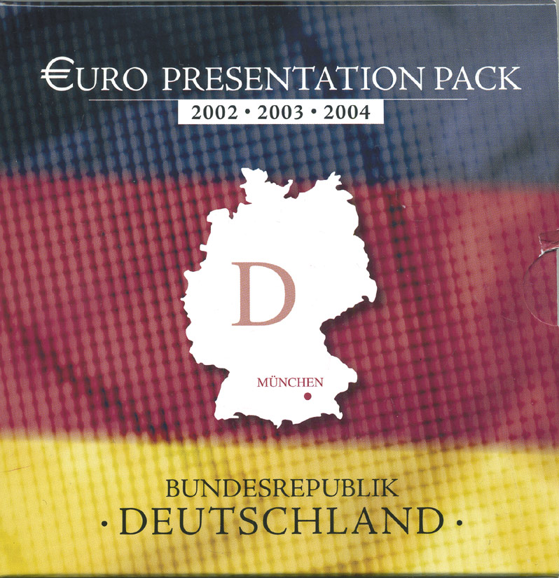 Германия набор из 3 евронаборов по 8 монет 2002-2004 буква D, мондвор Мюнхен, оригинальный набор в картонном буклете UNC 2-5-1-09