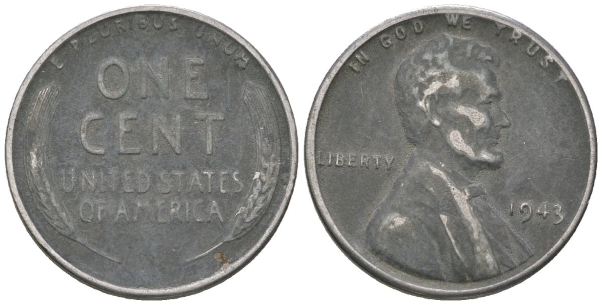 США 1 цент 1943 Авраам Линкольн KM 132 a сталь покрытая цинком 214-327