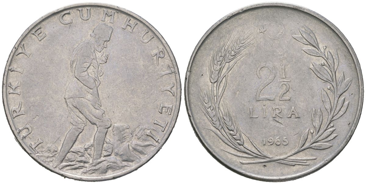 Турция 2 1/2 лиры 1965 KM 893.1 нержавеющая сталь 4590-935