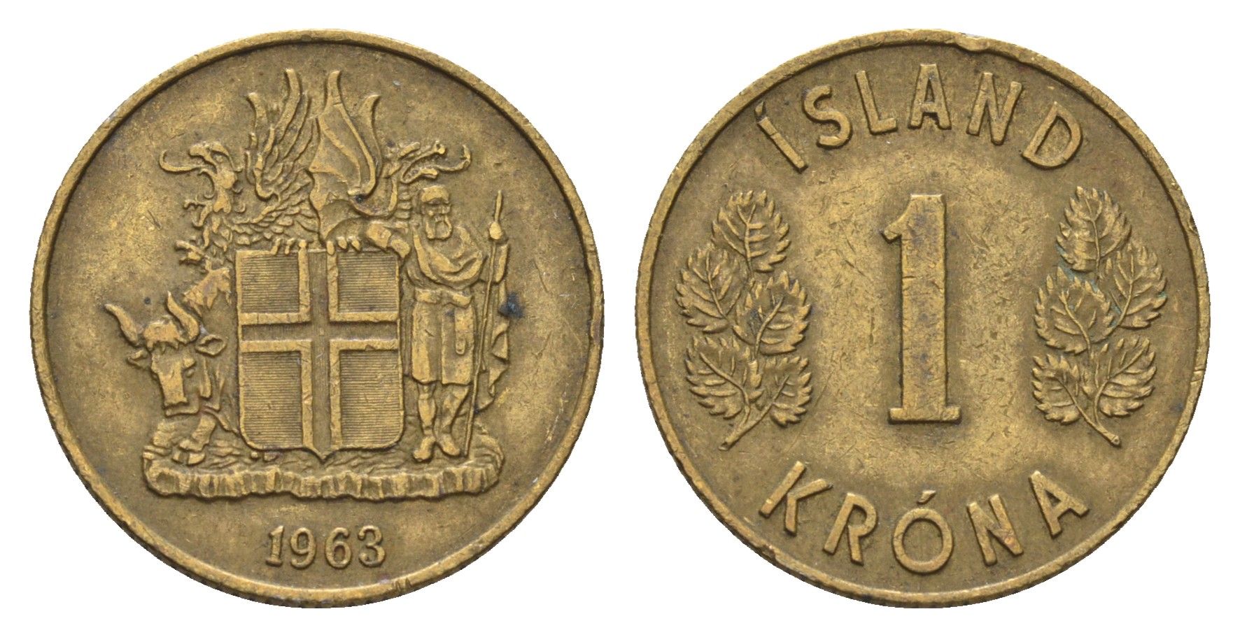 Исландия 1 крона 1963 KM 12a никель латунь 4691-434