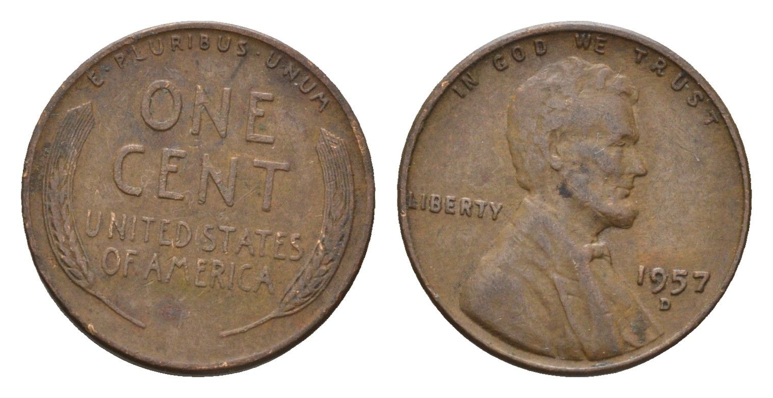 США 1 цент 1957 D, Авраам Линкольн KM 132 бронза 4674-459