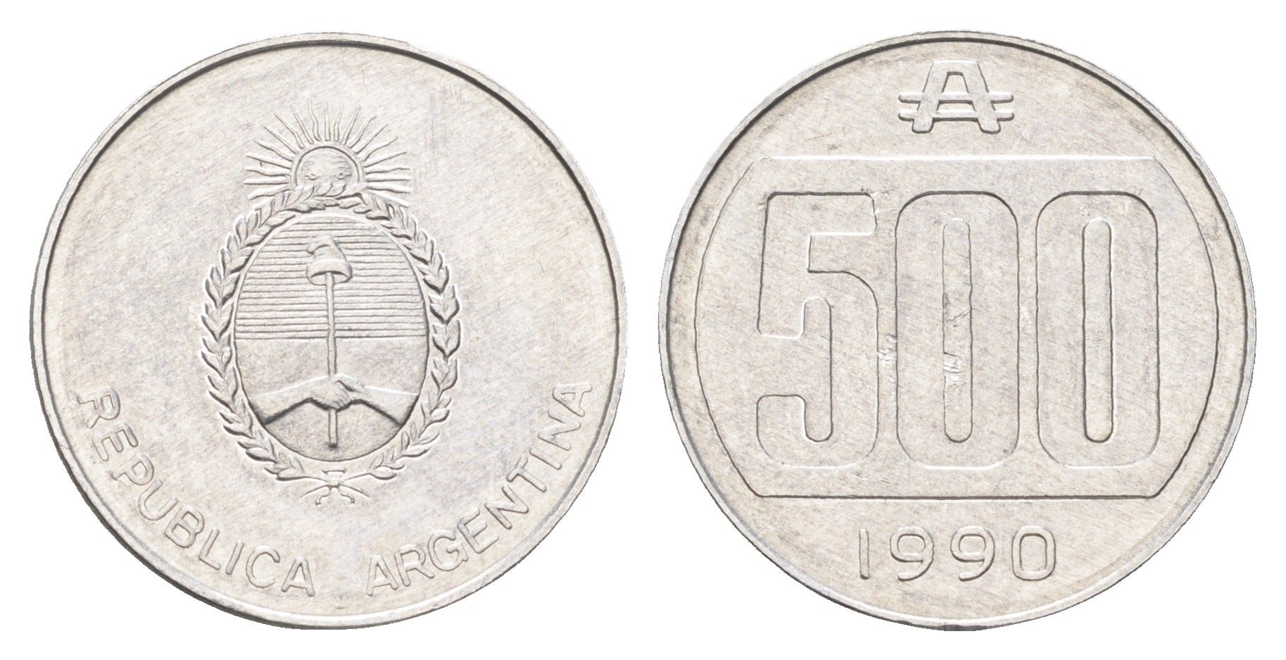 Аргентина 500 аустралей 1990 KM 104 алюминий aUNC 4662-746