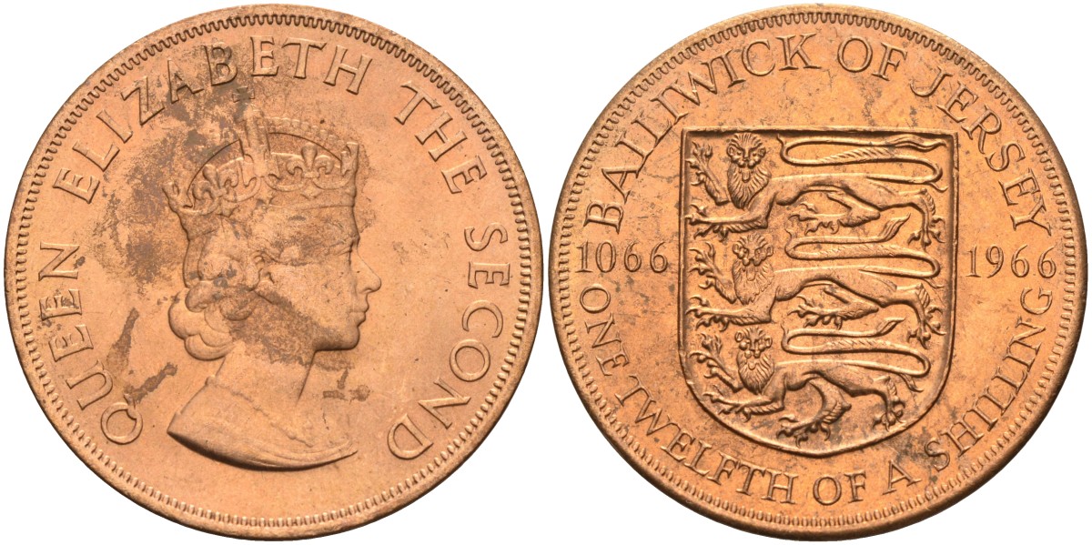 Джерси 1/12 шиллинга 1966 900 лет Нормандскому завоеванию KM 26 бронза UNC 4367-414