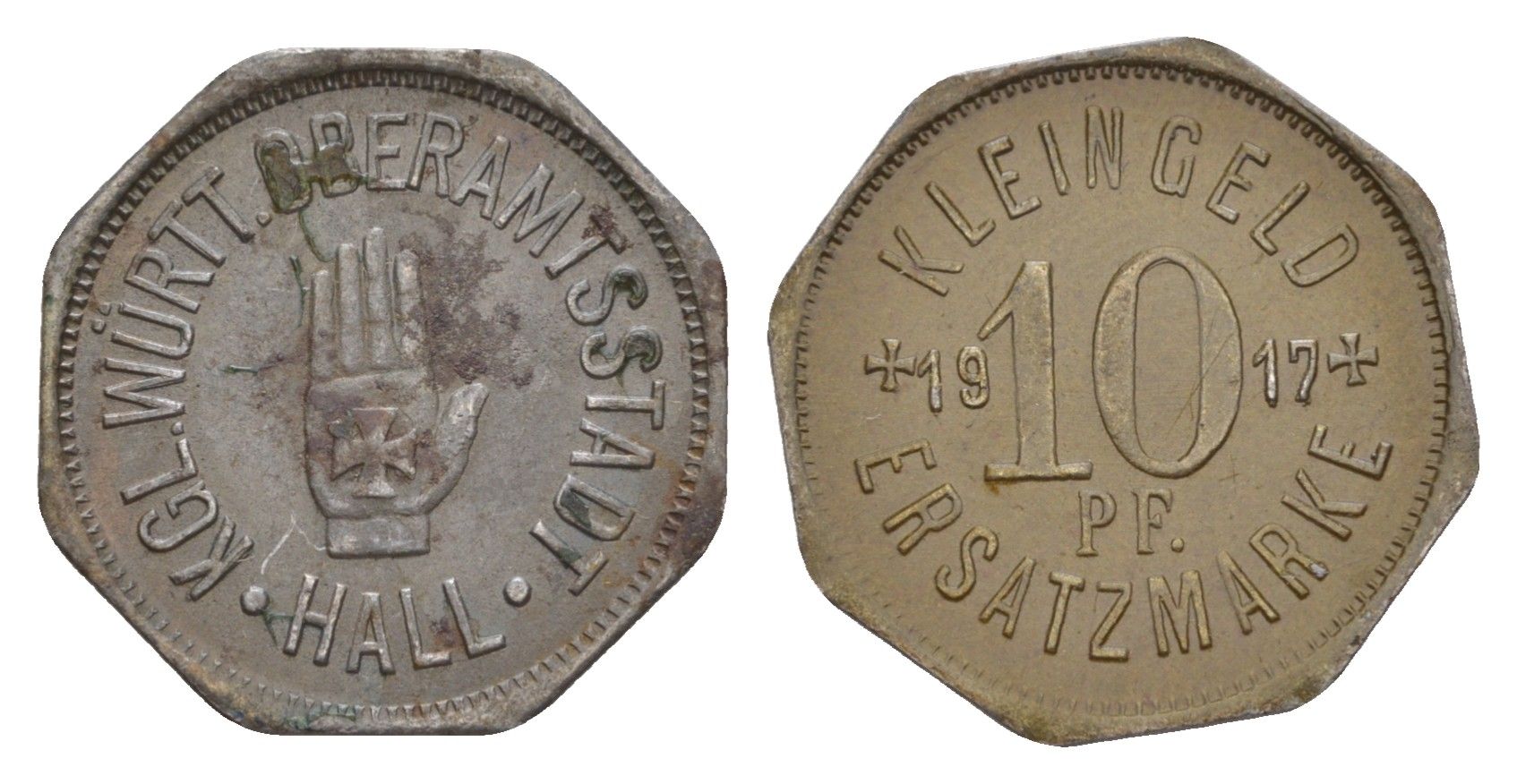 Швебиш-Халль 10 пфеннигов 1917 Funck 186.6, Men18 12736.6 железо 4532-764