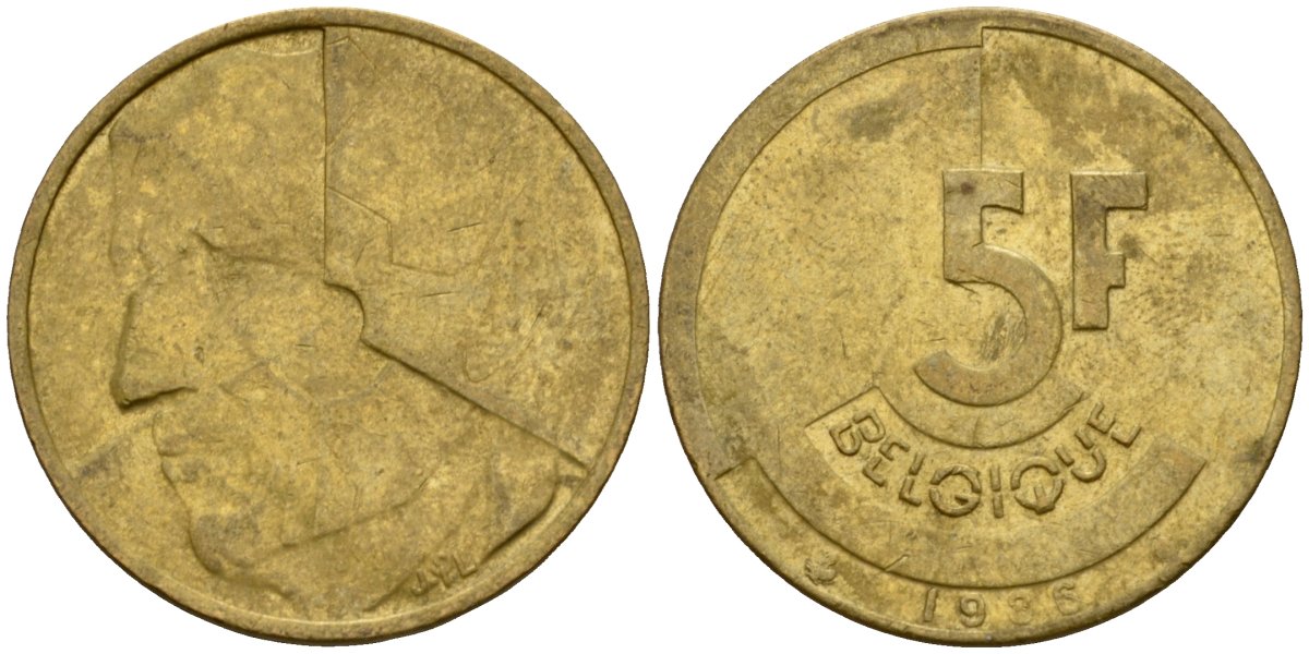 Бельгия 5 франков 1986 Belgique, Бодуэн I (1951-1993) KM 163 алюминиевая бронза 4601-146