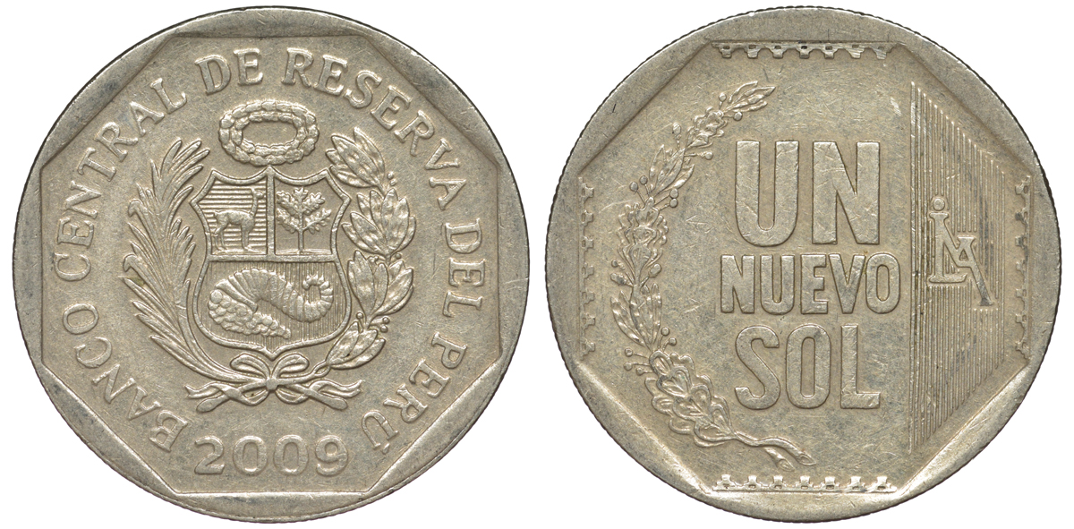 Перу 1 новый соль 2009 KM 308.4 медно-никель 4605-147