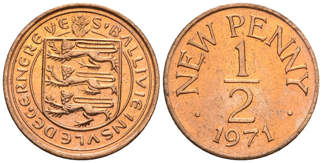 Гернси 1/2 пенни 1971 Елизавета II (1952-2022), герб KM 20 бронза  UNC  220-1214