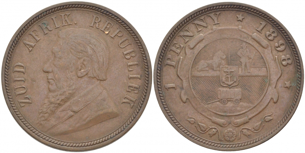 Южно-Африканская Республика, Трансвааль 1 пенни 1898 Пауль Крюгер KM 2 медь 180-1011