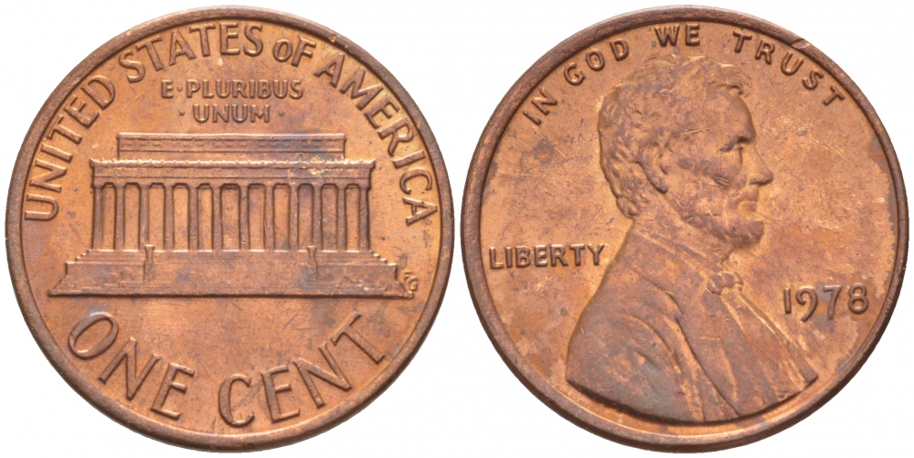 США 1 ЦЕНТ 1978 KM 201 ЛИНКОЛЬН медь цинк UNC 3309-244