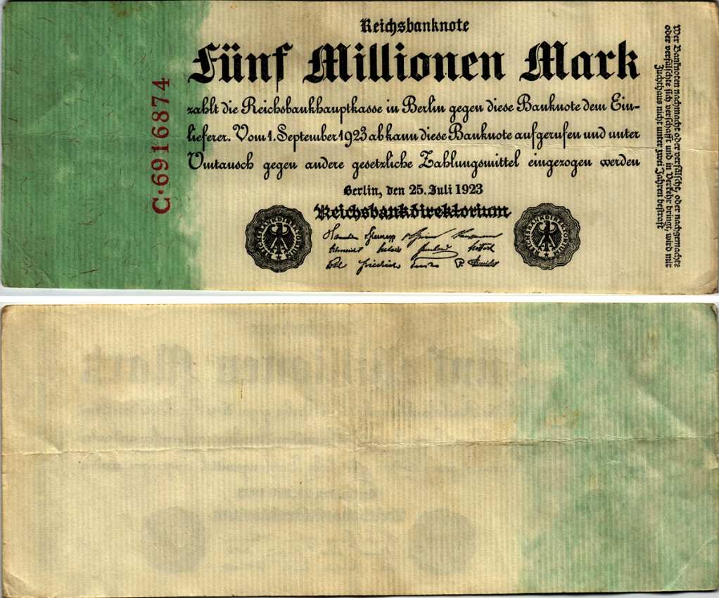 Германия 5000000 марок 1923 25 июля 1923, 5 миллионов марок Pick 95, Ros 94  бумага 7183-57-3