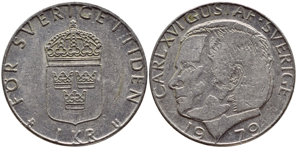 Швеция 1 крона 1979 Карл XVI Густав (1973- ) KM 852 медь плакированная медно-никелем 56-915
