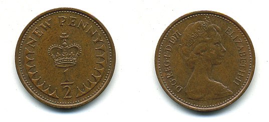Великобритания 1/2 пенни 1971 Елизавета II (1952-2022) КМ 914, Spink 4239 бронза 4110-1641