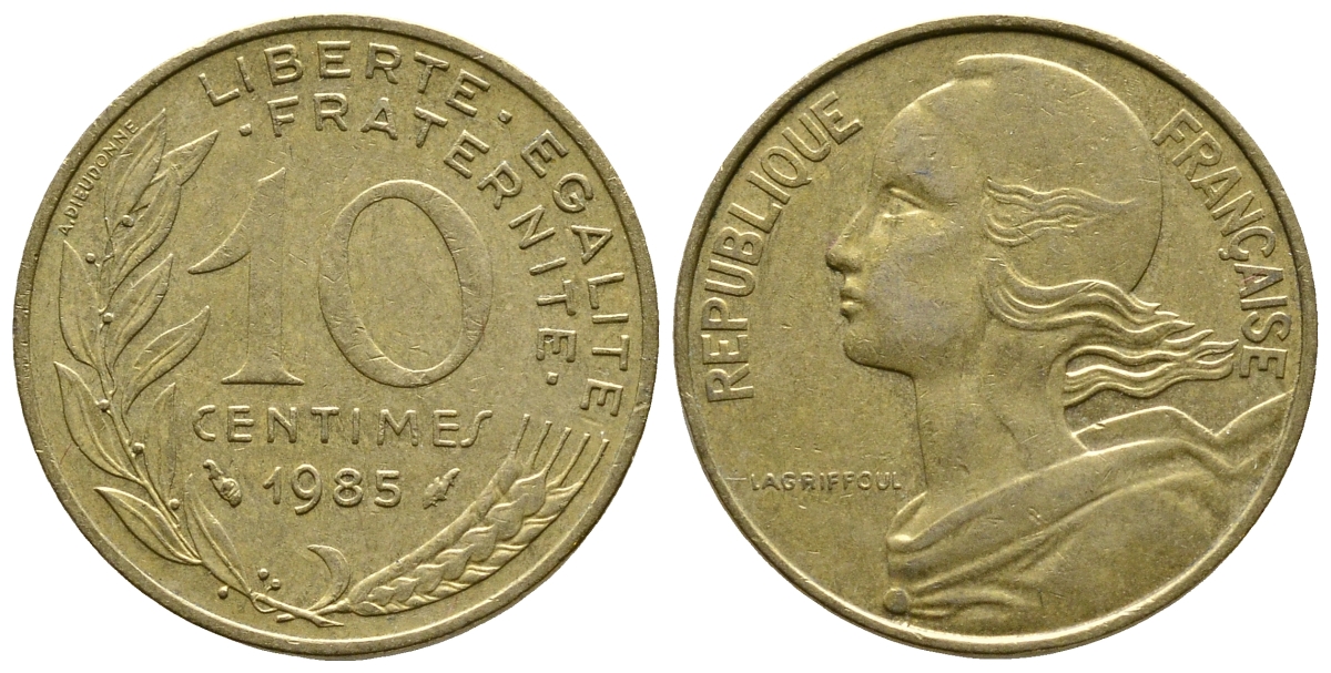 Франция 10 сантимов 1985 тип Марианна KM 929, LE FRANC 144.25 медь алюминий никель 93-1335