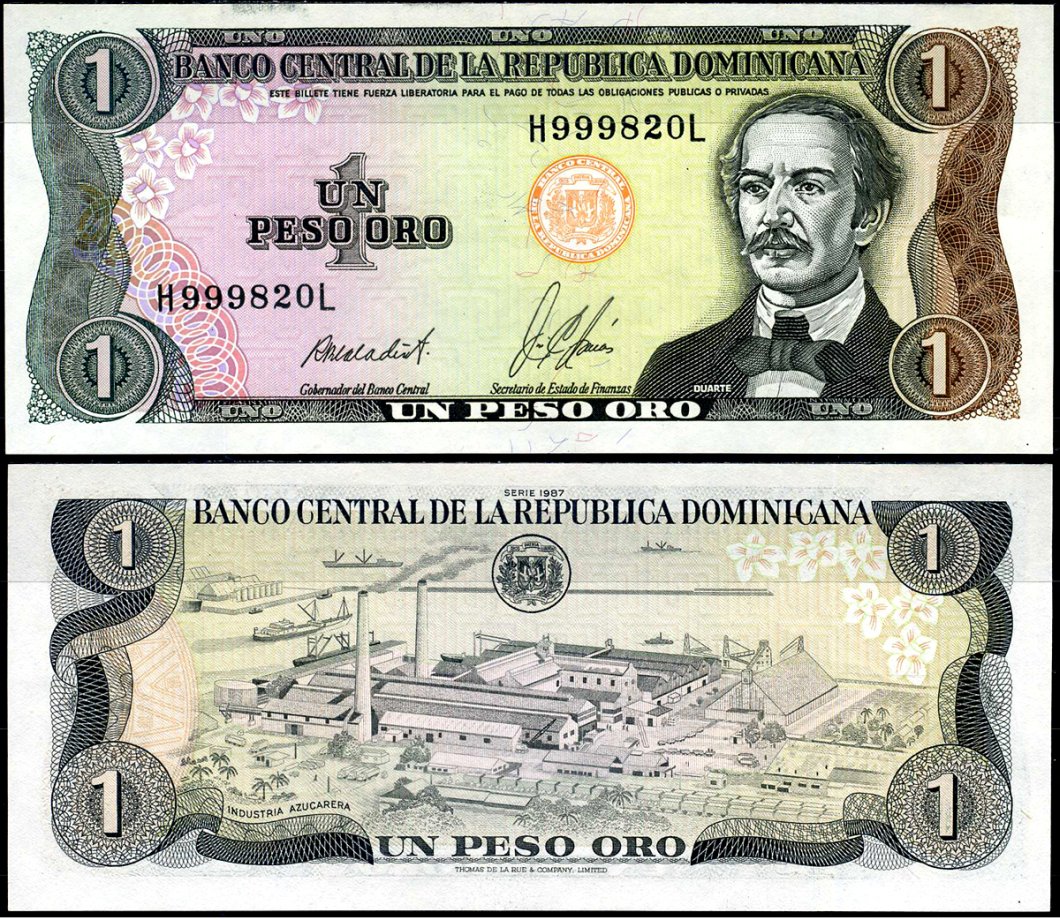 Доминиканская Республика 1 песо 1987 Хуан Пабло Дуарте Pick 126 b (2) бумага UNC (пресс) 7183-5-1-2