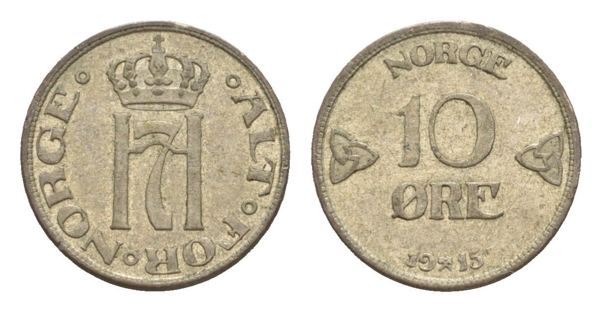 Норвегия 10 эре 1915 Хокон VII (1905-1957) KM 372 серебро 413-743