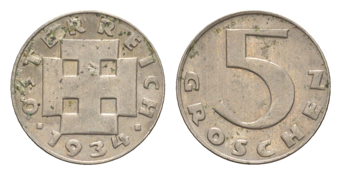 Австрия 5 грошей 1934 KM 2846 медно-никель 4564-1262