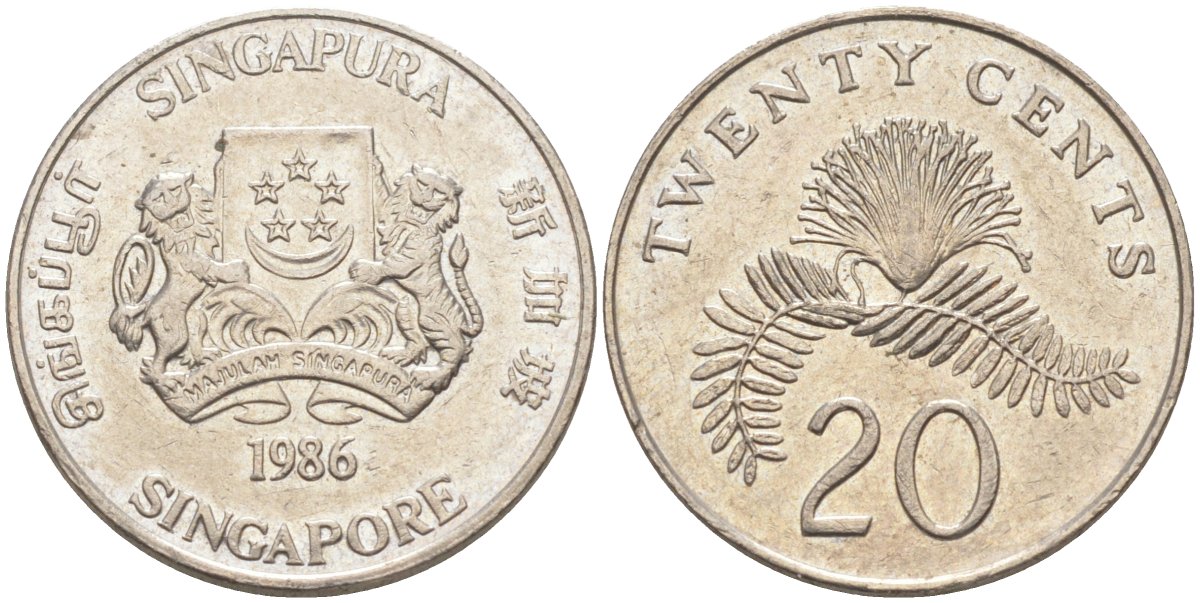 Сингапур 20 центов 1986 KM 52 медно-никель 219-1023