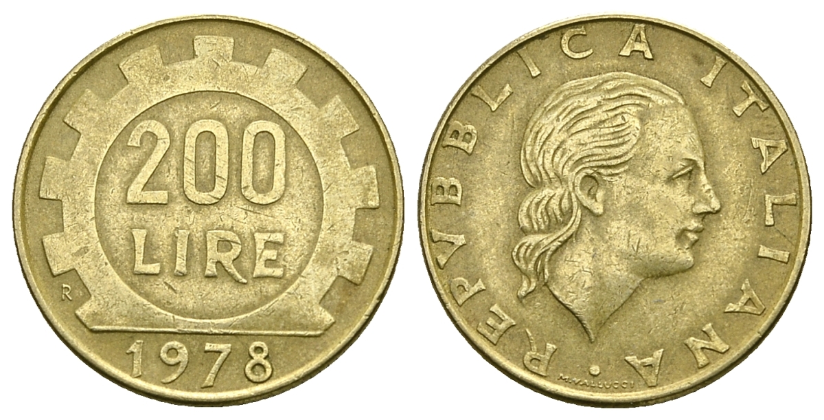 Италия 200 лир 1978 R, шестерня KM 105 алюминиевая бронза 4385-553