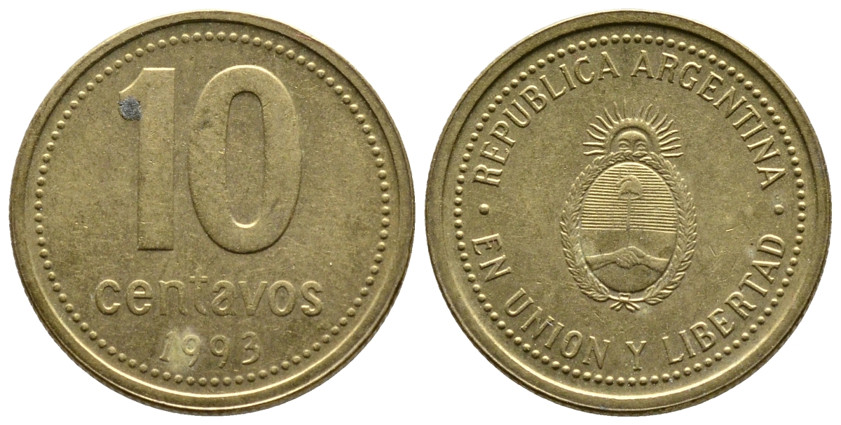 Аргентина 10 сентаво 1993 герб KM 107 алюминиевая бронза 80-817