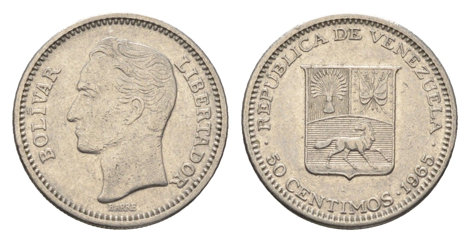 Венесуэла 50 сентимо 1965 Симон Боливар Y 41 никель 4664-414