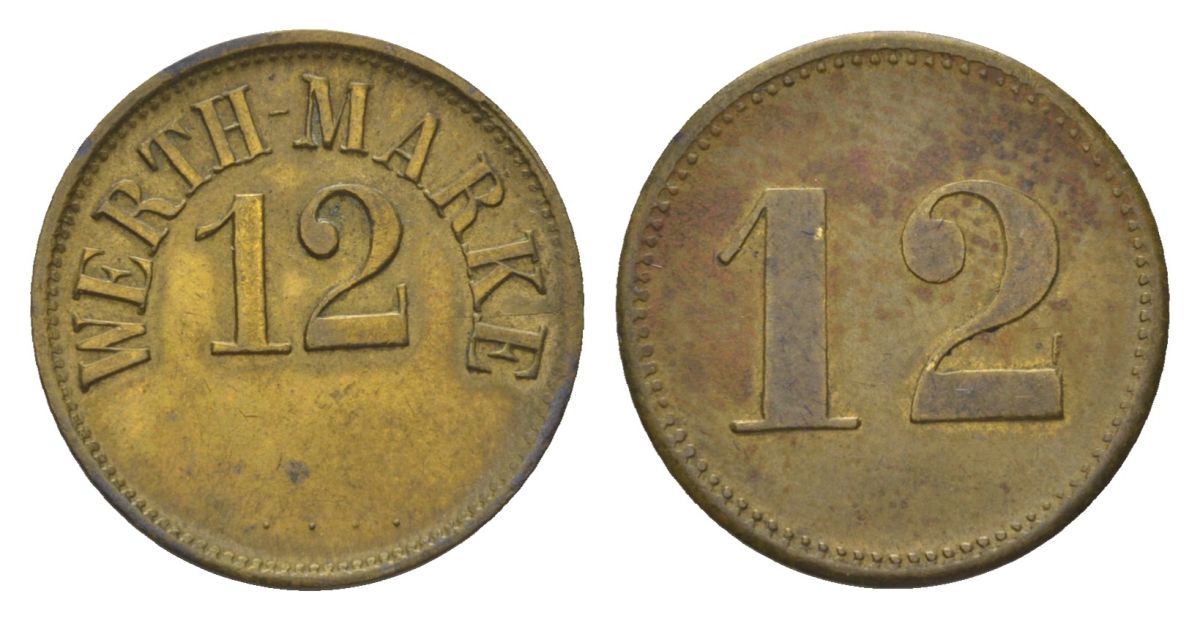 Германия игровой жетон в 12 werth marke диаметр 20 мм, вес 2,2 гр латунь 4623-1046