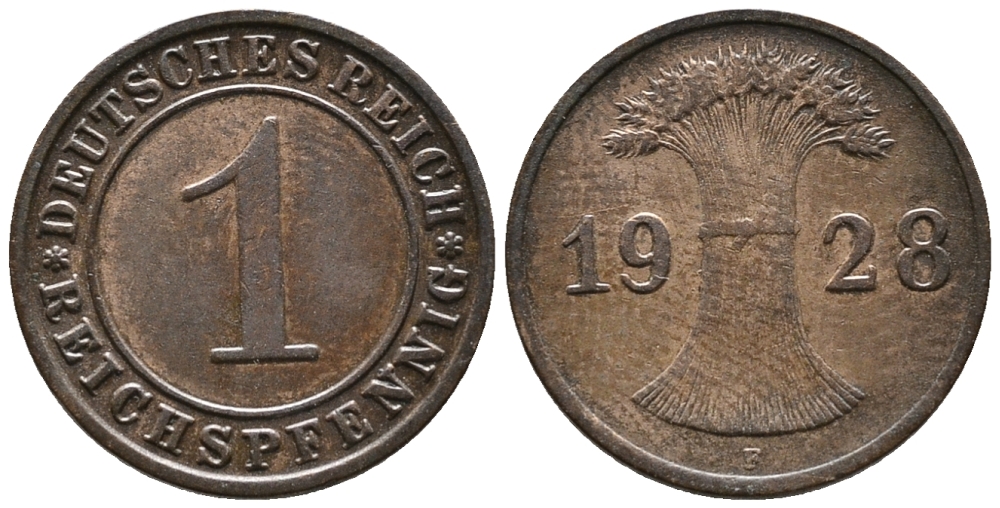 ГЕРМАНИЯ 1 РЕЙХСПФЕННИГ 1928 F KM 37, J. 313 бронза 39-965