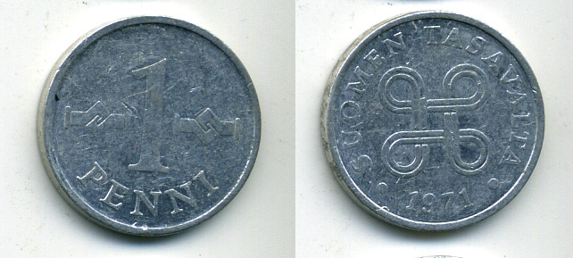 ФИНЛЯНДИЯ 1 ПЕННИ 1971 KM 44a алюминий 61-1211