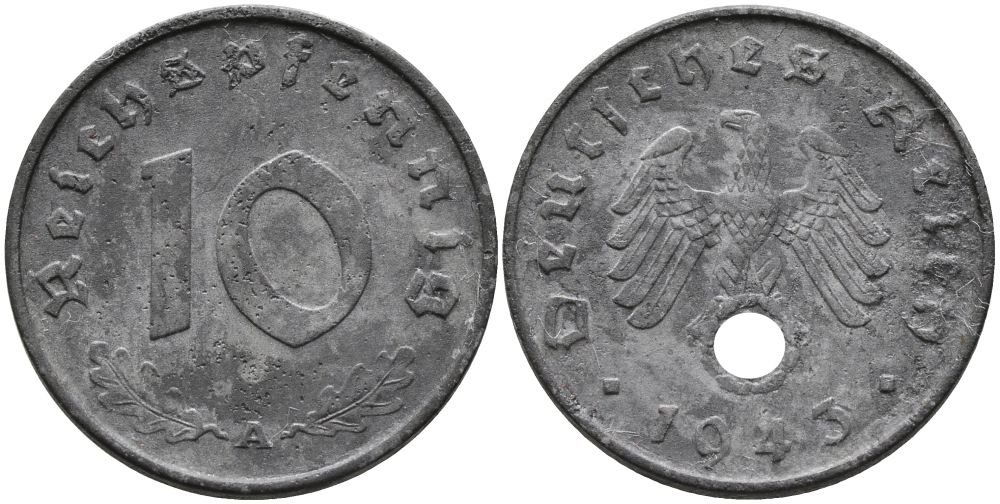 Германия 10 рейхспфеннигов 1943 A KM 101, J.371 цинк 95-821