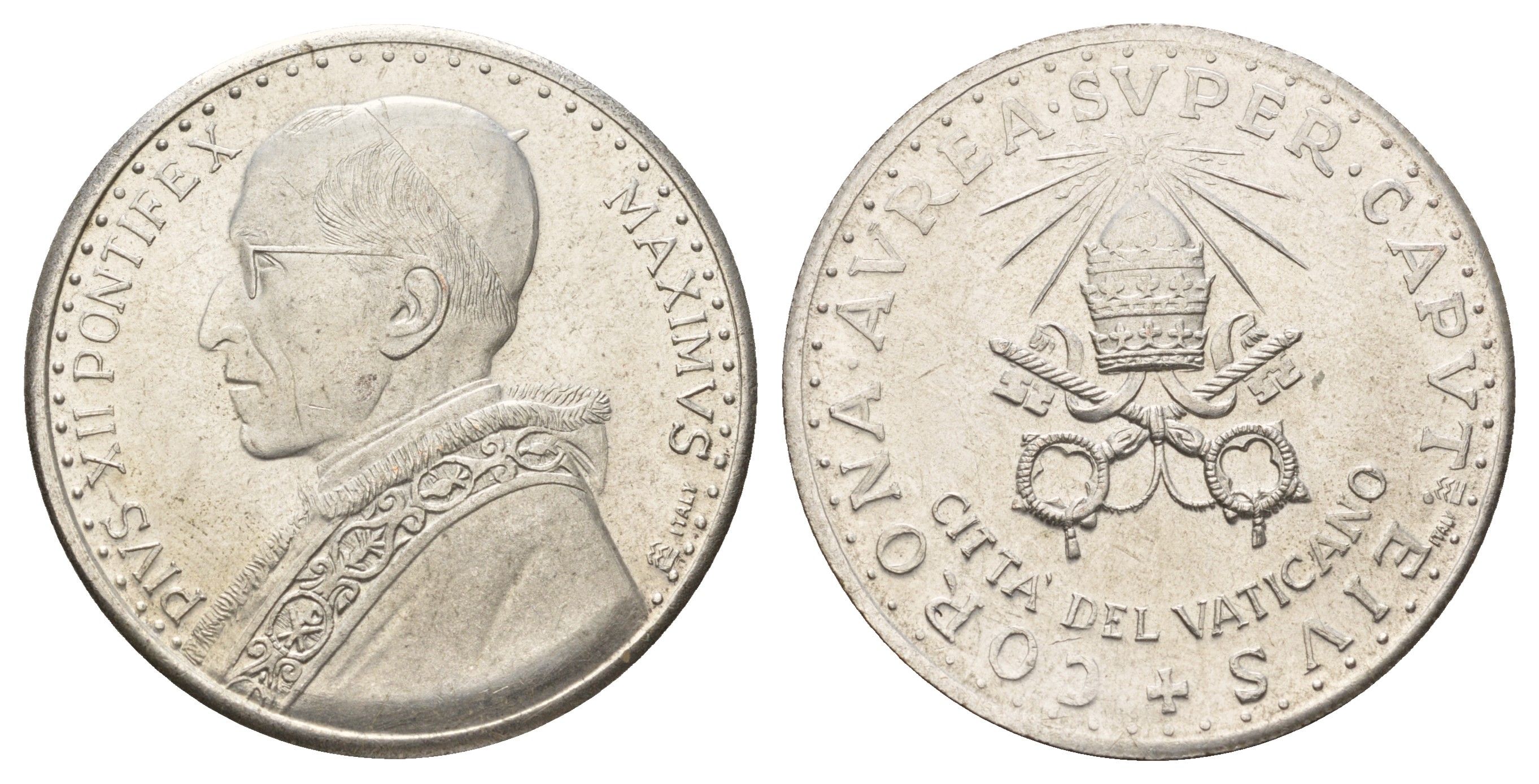 Ватикан медаль в честь избрание папой римским Пия XII ND (1958) Пий XII, Папский Престол, диаметр 35 мм, вес 16,1 гр бронза плакированная серебро 4667-1136