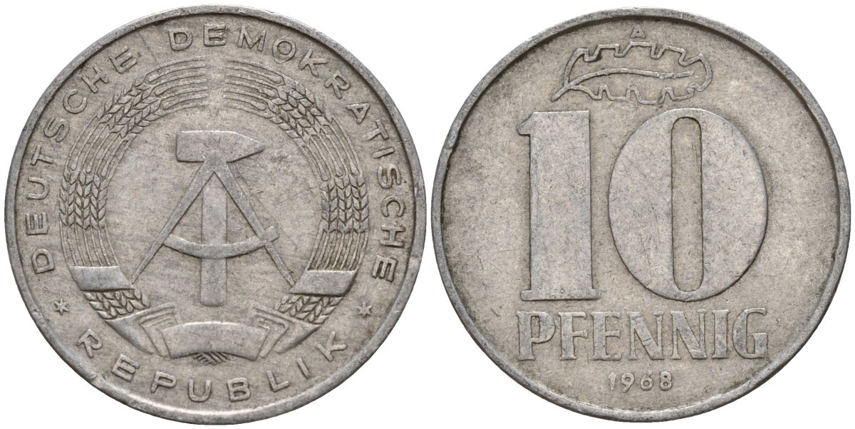 ГДР 10 пфеннигов 1968 A KM 10 алюминий 31-1136